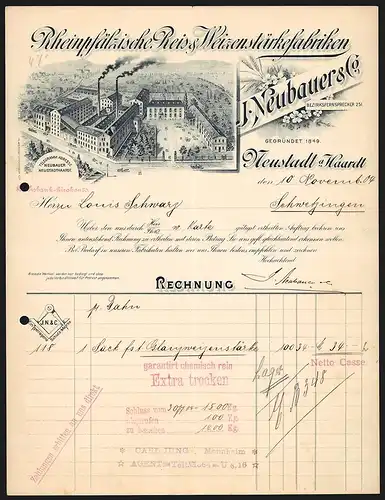 Rechnung Neustadt a. Haardt 1904, J. Neubauer & Co., Rheinpfälzische Reis- & Weizenstärkefabrik, Das Geschäftsgelände