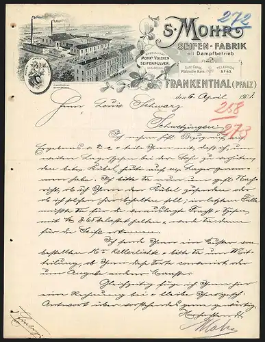 Rechnung Frankenthal (Pfalz) 1901, S. Mohr, Seifen-Fabrik, Fabrikanlage und Schutzmarke Mohr`s Waschmittel