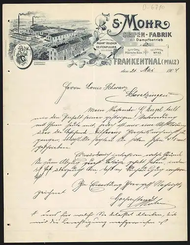 Rechnung Frankenthal (Pfalz) 1904, S. Mohr, Seifen-Fabrik, Das Betriebsgelände und Schutzmarke Mohr`s Waschmittel
