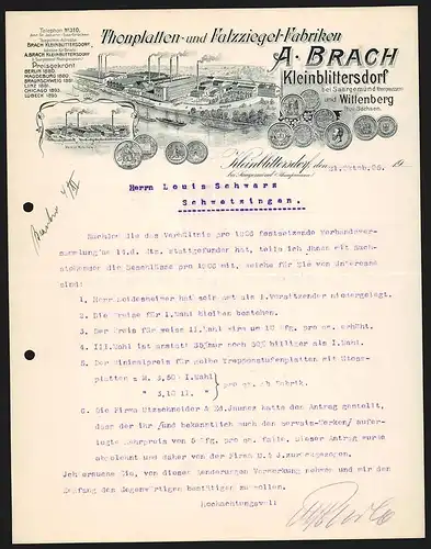 Rechnung Kleinblittersdorf 1905, A. Brach, Thonplatten- und Falzziegel-Fabriken, Fabrikanlage am Fluss, Auszeichnungen