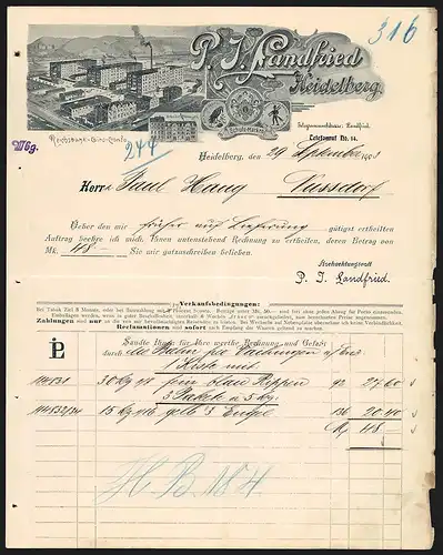 Rechnung Heidelberg 1903, Firma P. J. Landfried, Fabrikgelände, Arbeiterwohnungen und Schutzmarken