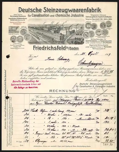 Rechnung Friedrichsfeld i. Baden 1913, Deutsche Steinzeugwaarenfabrik für Canalisation und chem. Industrie, Werksansicht