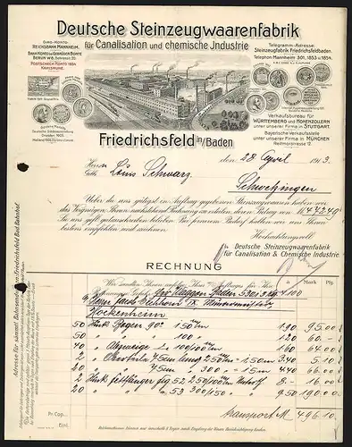 Rechnung Friedrichsfeld i. B. 1913, Deutsche Steinzeugwaarenfabrik für Canalisation und chem. Industrie, Fabrikansicht