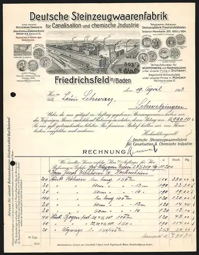 Rechnung Friedrichsfeld i. B. 1913, Deutsche Steinzeugwaarenfabrik für Canalisation und chem. Industrie, Werksgelände