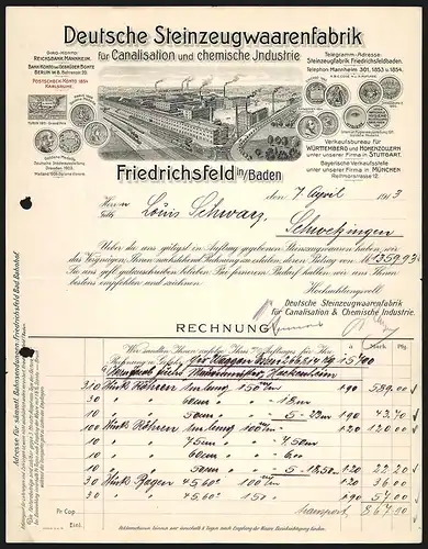 Rechnung Friedrichsfeld i. Baden 1913, Deutsche Steinzeugwaarenfabrik für Canalisation und chem. Industrie, Werksgelände