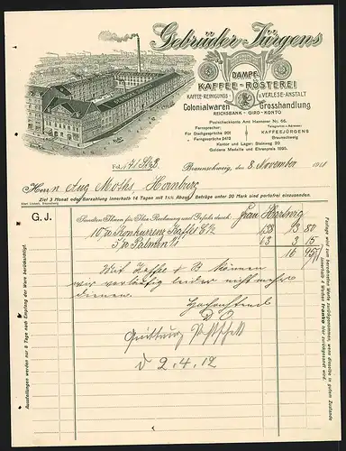 Rechnung Braunschweig 1911, Gebrüder Jürgens, Kaffee-Rösterei und Colonialwaren-Grosshandlung, Betrieb mit Innenhof