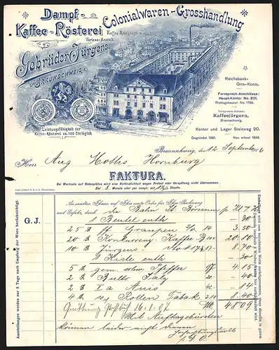 Rechnung Braunschweig 1906, Gebrüder Jürgens, Kaffee-Rösterei & Colonialwaren-Grosshandlung, Strassenbahn vor dem Betrieb