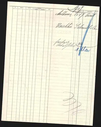 Rechnung Mulhouse 1907, Koechlin, Schmidt & Cie., Peignage, Filature & Retordage de Laine Peignée, Die Fabrikanlage