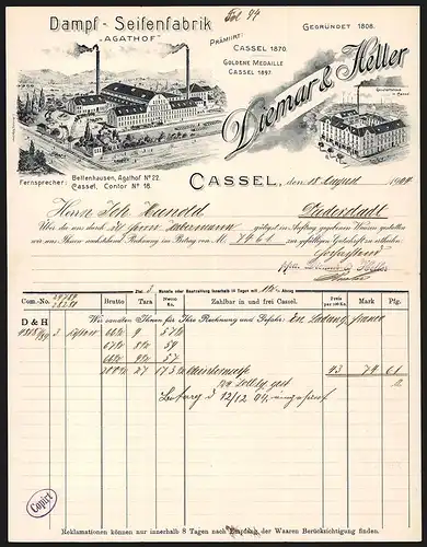 Rechnung Cassel 1904, Diemar & Heller, Dampf-Seifenfabrik, Das Werk Agathof mit eigener Gleisanlage