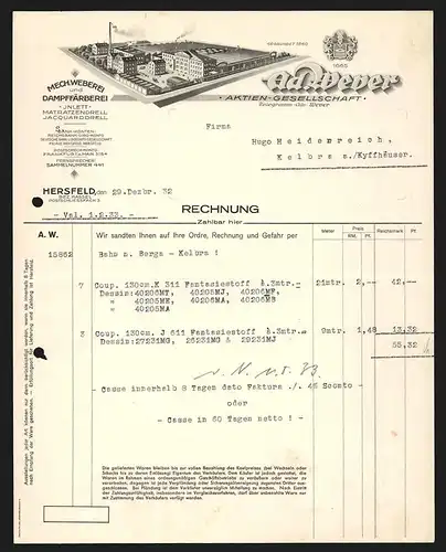 Rechnung Hersfeld 1932, Ad. Wever AG, Mech. Weberei und Dampffärberei, Das Fabrikgelände mit Innenhof