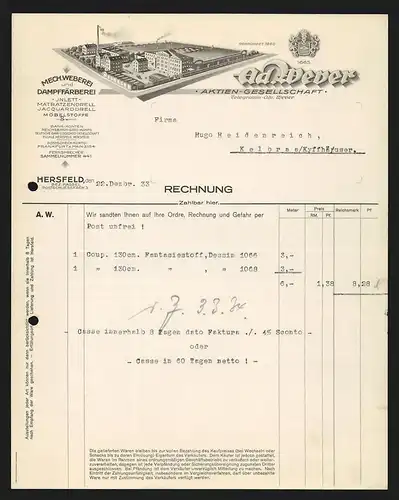 Rechnung Hersfeld 1933, Ad. Wever AG, Mech. Weberei und Dampffärberei, Das Betriebsgelände mit Innenhof