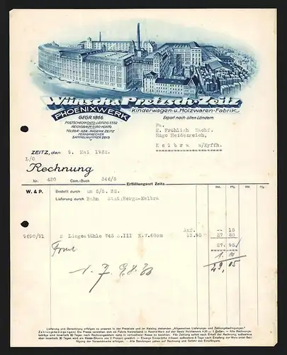 Rechnung Zeitz 1932, Wünsch & Pretzsch, Phoenixwerk, Kinderwagen- und Holzwaren-Fabrik, Das Betriebsgelände mit Einfahrt