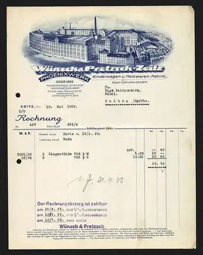 Rechnung Zeitz 1933, Wünsch & Pretzsch, Phoenixwerk, Kinderwagen- und Holzwaren-Fabrik, Das Betriebsgelände mit Einfahrt