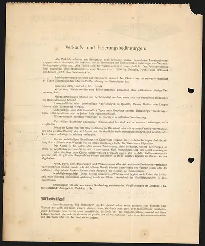 Rechnung Zwickau i. Sa. 1932, Lieder & Fischer, Weberei für Gardinen und Dekorationsstoffe, Modell der Fabrikanlage