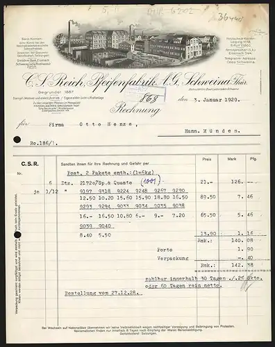 Rechnung Schweina i. Thür. 1929, C. S. Reich, Pfeifenfabrik AG, Blick aufs Fabrikgelände mit Innenhof
