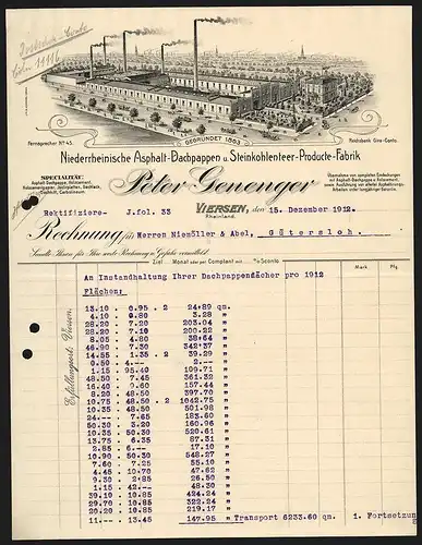 Rechnung Viersen 1912, Peter Genenger, Niederrheinische Asphalt-Dachpappen & Steinkohlenteer-Producte-Fabrik, Das Werk