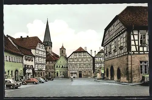 AK Münnerstadt /Ufr., Marktplatz, VW Käfer