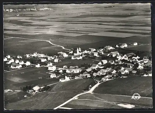 AK Obergermaringen, Ortsansicht aus der Vogelschau mit Kirche