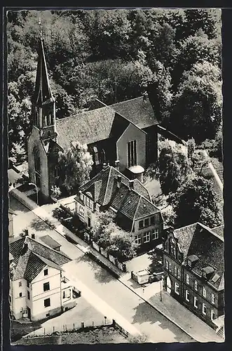 AK Stadthagen, Fliegeraufnahme der Kath. Kirche St. Josef