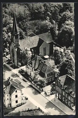 AK Stadthagen, Fliegeraufnahme der Kath. Kirche St. Josef