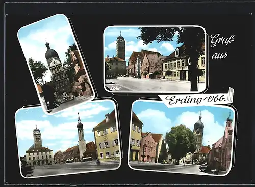 AK Erding /Obb., Strassenpartie mit Kirche, Blick in den Torbogen