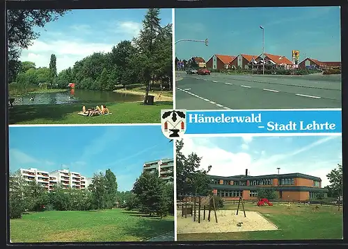 AK Lehrte-Hämelerwald, Hochhäuser, Strassenpartie mit Grossmarkt, Spielplatz