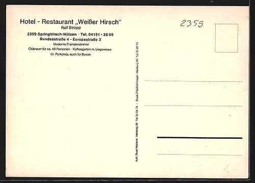 AK Springhirsch-Nützen, Hotel-Restaurant Weisser Hirsch, Bundersstrasse 4, Europastrasse 3