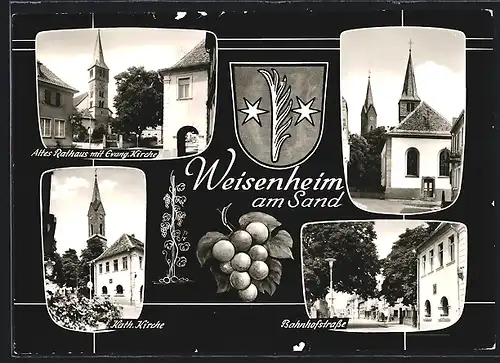 AK Weisenheim am Sand, Bahnhofstrasse, Altes Rathaus mit Evang. Kirche