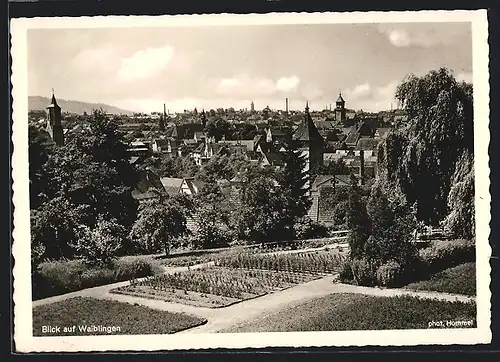 AK Waiblingen, Blick vom Garten in den Ort