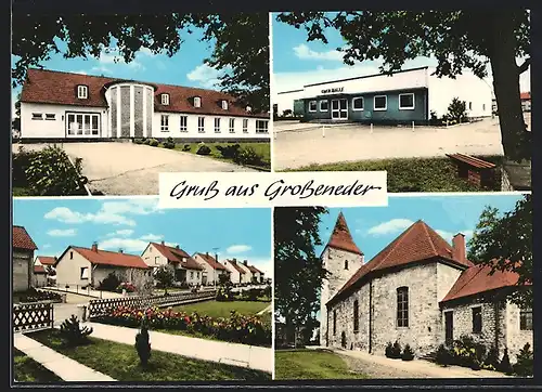 AK Grosseneder, Eder-Halle, Kirche, Strassenpartie