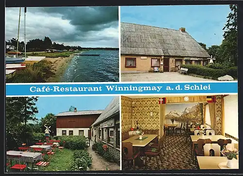 AK Füsing a. d. Schlei, Cafe-Restaurant Winningmay, Innenansicht, Garten