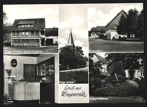 AK Riegenroth, Gasthaus und Pension Schmitt, Innenansicht, Evangelische Kirche