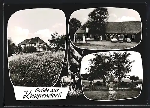 AK Kuppendorf, Gasthaus zur Mühle mit Tankstelle, Wohnhaus, Denkmal