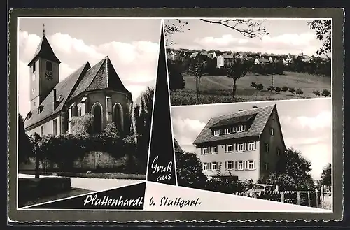 AK Plattenhardt, Kirche, Totalansicht, Wohnhaus