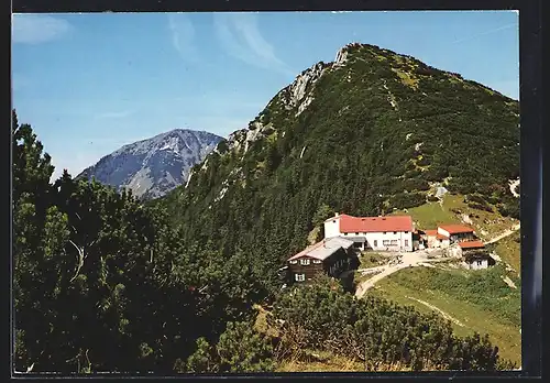AK Herzogstandhaus, Walchensee, Berghütte mit Heimgarten und Martinskopf
