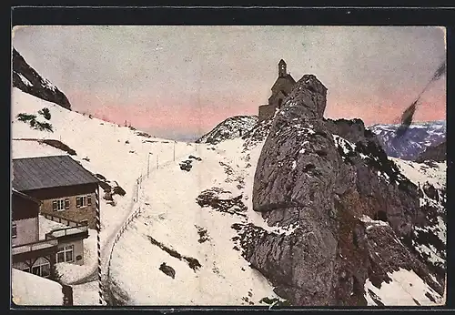 AK Wendelsteinhaus, Berghütte mit Kirchlein