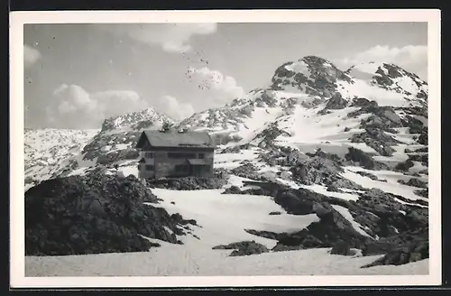 AK Ingolstädter Haus, Berghütte mit Steinernem Meer im Winter