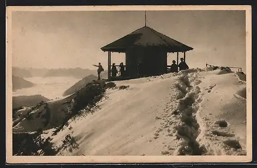 AK Herzogstand-Pavillon, Schutzhütte im Winter