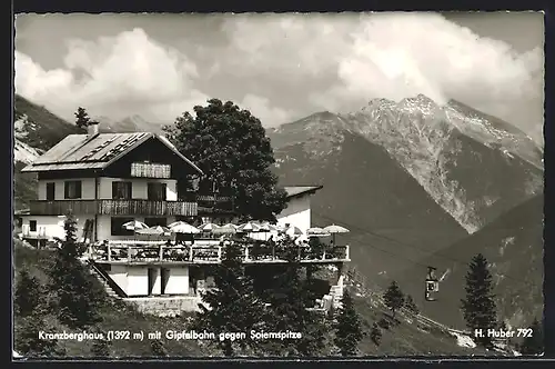 AK Kranzberghaus, Berghütte mit Gipfelbahn gegen Soiernspitze