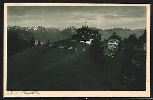 AK Neureuthaus bei Tegernsee, Berghütte aus der Vogelschau