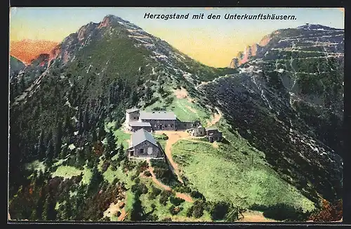 AK Herzogstandhaus, Ansicht gegen die Berge