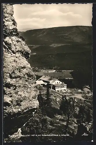 AK Arberschutzhaus, Berghütte, vom Arbergipfel gesehen