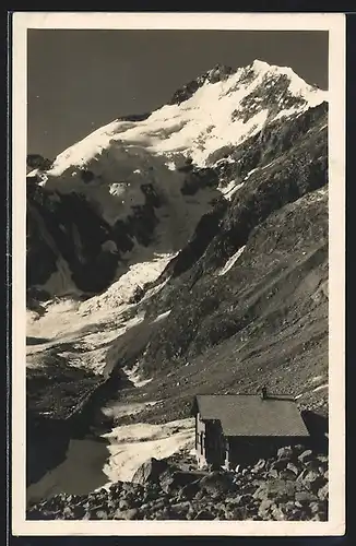 AK Boval-Hütte, Berghütte mit Piz Bernina