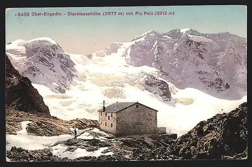 AK Ober-Engadin, Diavolezzahütte, Schneelandschaft mit Pilz Palü
