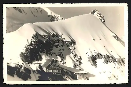 AK Berghaus, Berghütte und Bahnhof Jungfraujoch mit Sphinx