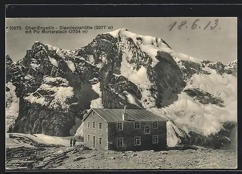 AK Diavolezzahütte, Berghütte im Ober-Engadin mit Piz Morteratsch