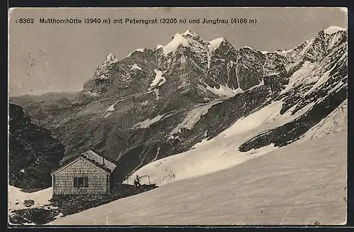AK Mutthornhütte, Motiv mit Petersgrat und Jungfrau