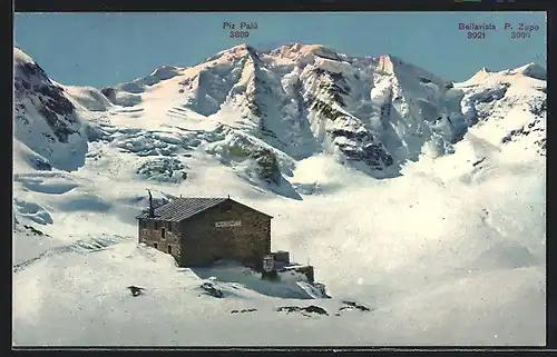 AK Diavolezzahütte, Winteridyll mit Piz Palü und Bellavista