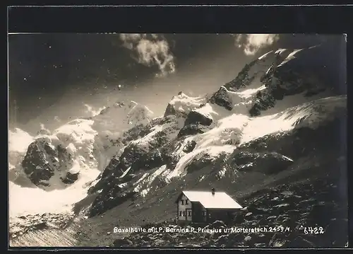 AK Bovalhütte, Berghütte mit P. Bernina P. Prievlus und Morteratsch