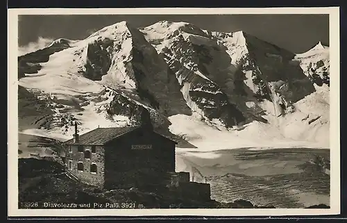 AK Diavolezzahütte, Blick zum Piz Palü